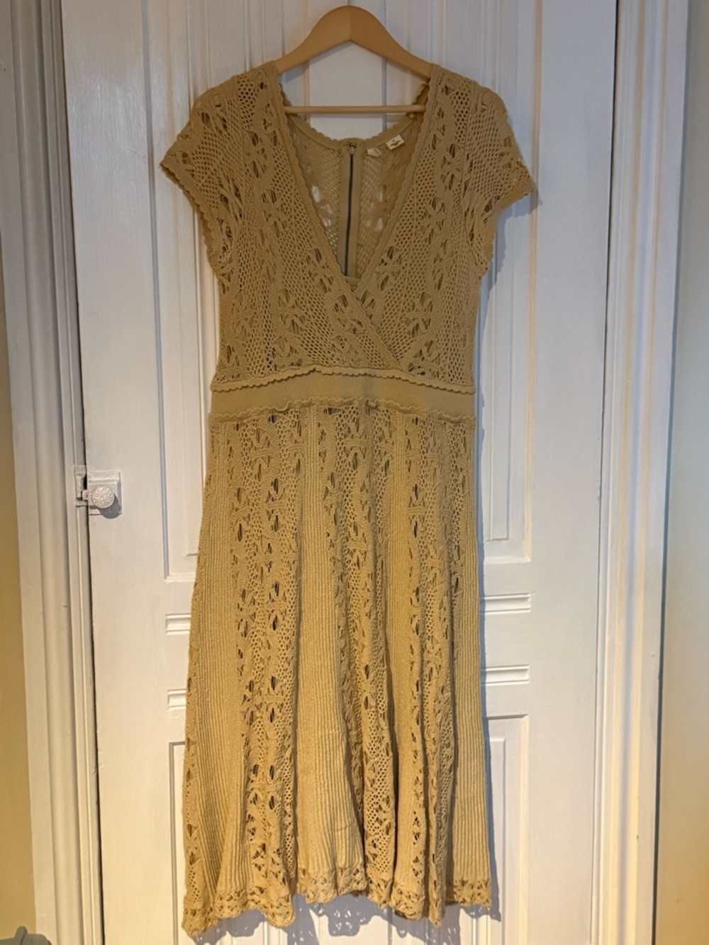 Anthropologie Moth Crocheted Clouds Knit V-Neck Dress -Rare